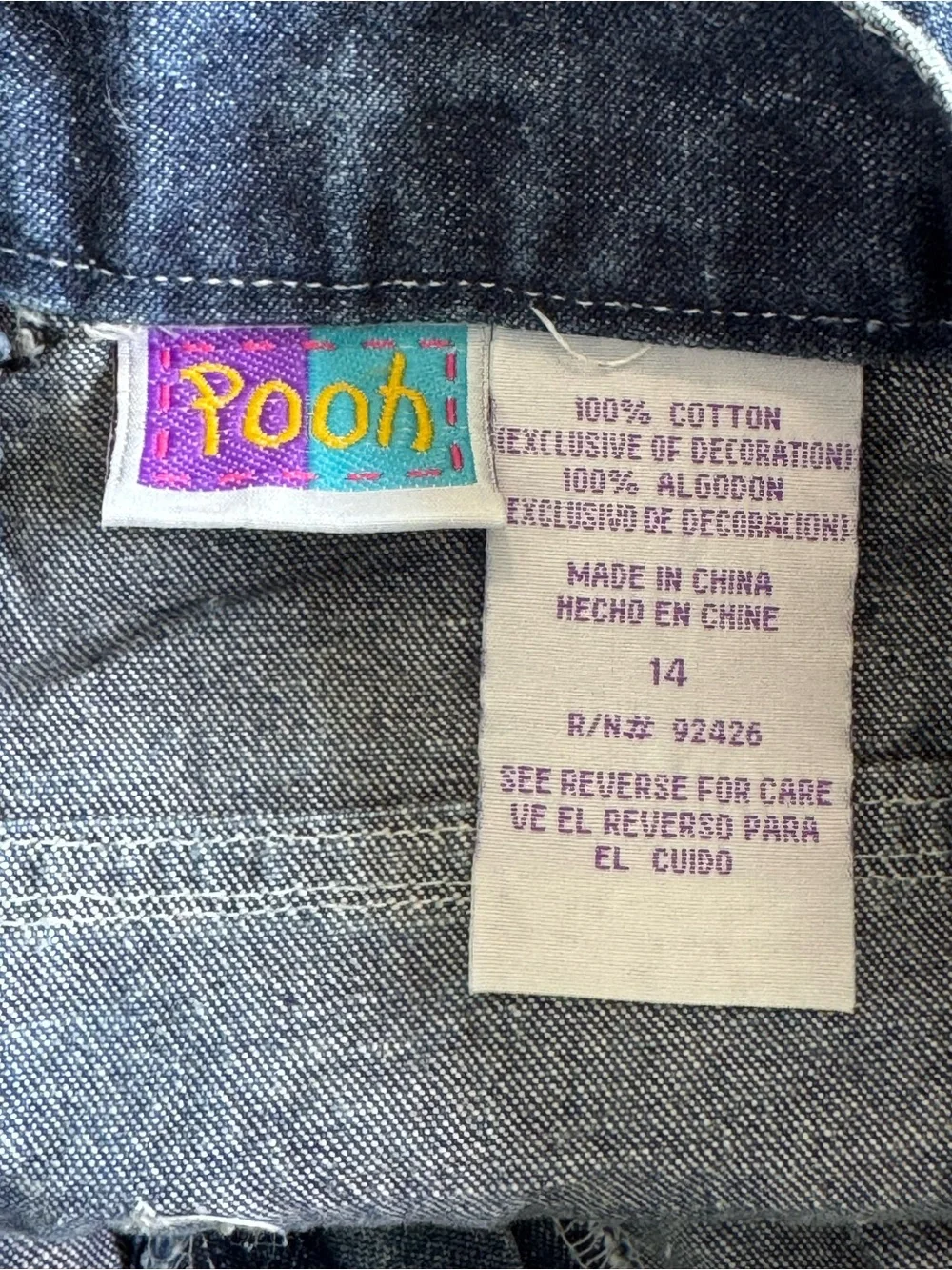 Vtg Disney Winnie the Pooh Embroidered Colorblock Velvet Cuff Jeans Girls Sz 14